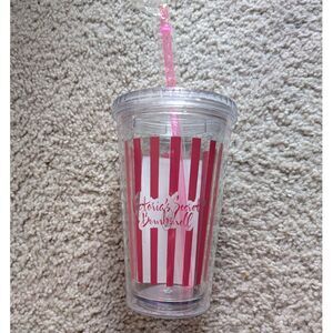 Brand New Victoria Secret Bombshell Pink Stripe Travel Tumbler